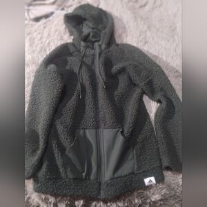 Green Adidas Hooded Sherpa Zip Up Jacket